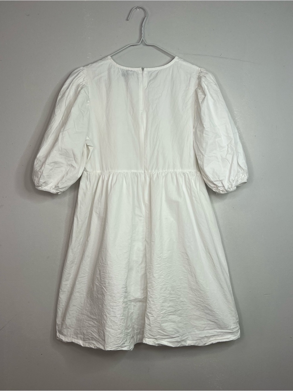 White Puff Sleeve Mini Dress 100% Cotton- Classic Daytime Style - Picture 8 of 8